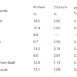 NUTRITIONAL CHART OF LEAVES