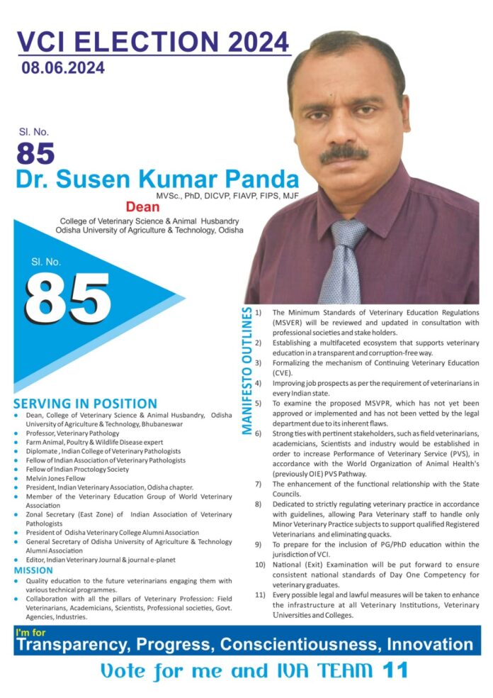 Dr. Susen Kumar Panda as VCI Candidate in VCI Election -2024 with Ballot No-85